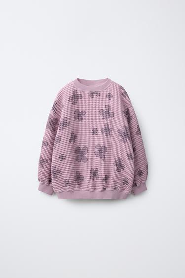 SUDADERA WAFFLE FLORES - Rosado de Zara