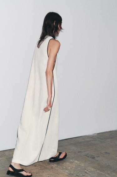 ZW COLLECTION LINEN BLEND TRIM DRESS - Ecru by Zara - Image 4