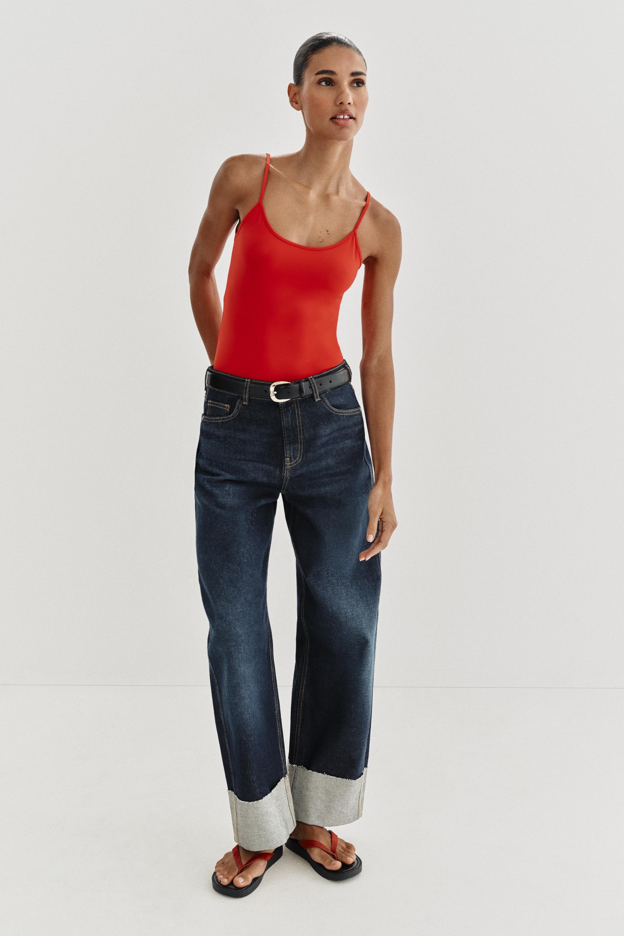 STRAPPY POLYAMIDE TANK TOP — Coral red