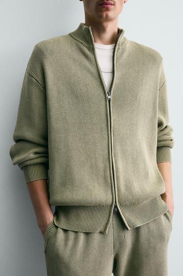 CHAQUETA PUNTO ESTRUCTURA LAVADA - Verde de Zara
