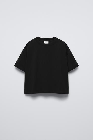 Zara PLAIN T-SHIRT - Black