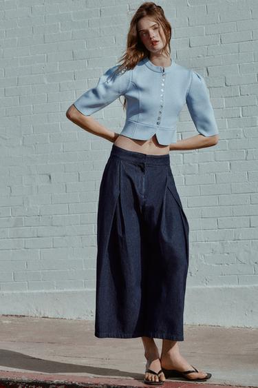 КАРДИГАН С ОБЪЕМНЫМИ РУКАВАМИ — ПАСТЕЛЬНО-СИНИЙ от Zara