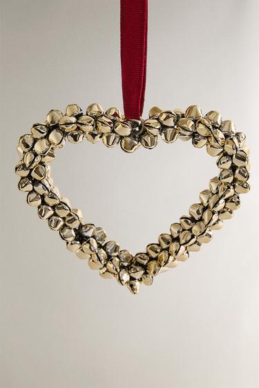 HEART CHRISTMAS TREE DECORATION WITH SLEIGH BELLS - Golden by Zara - Image 1