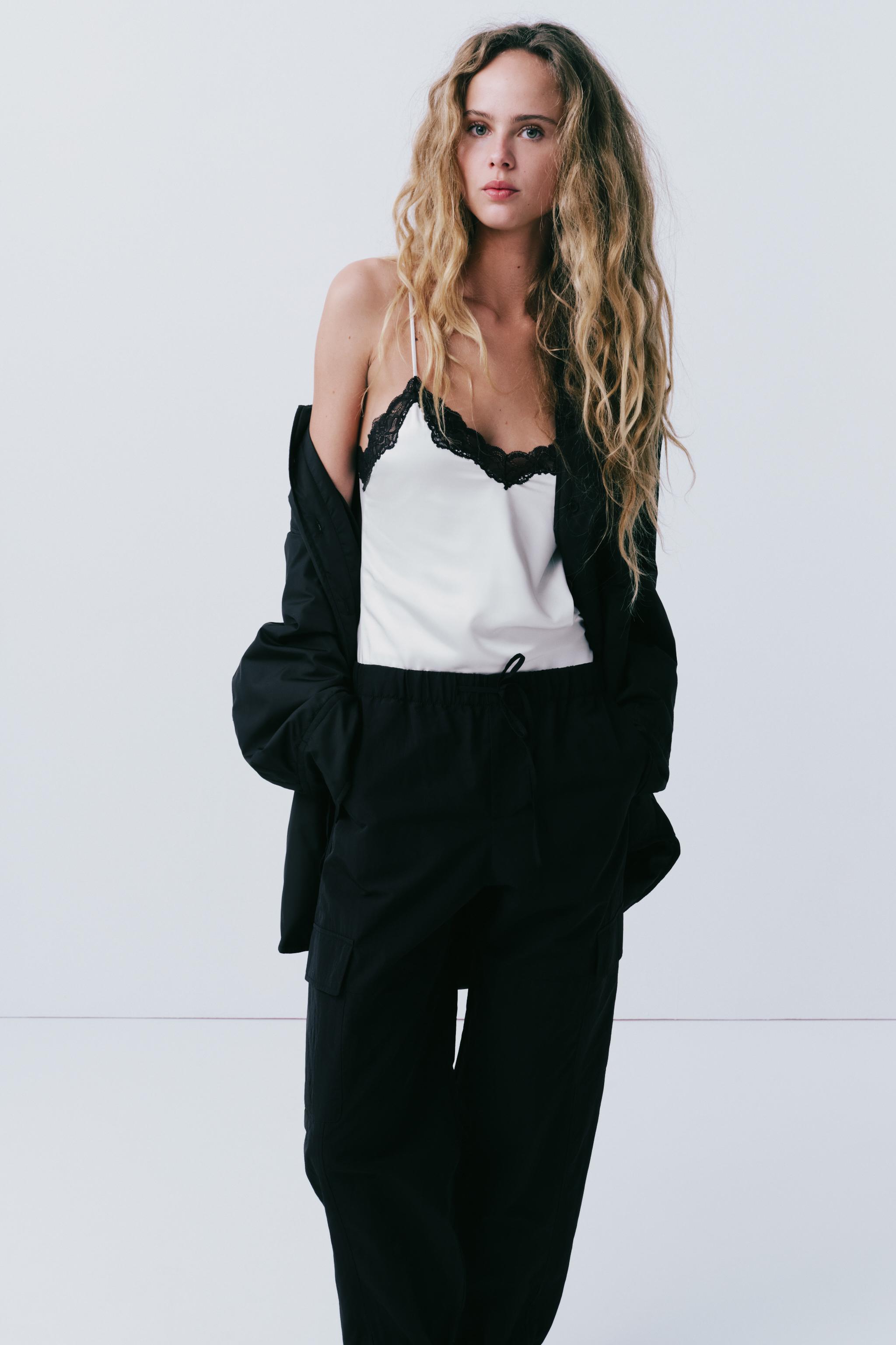 Zara Trafaluc Black Lace Bodysuit V-Neck One-Piece Medium Sheer