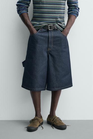 EMBROIDERED POCKET DENIM JORTS - Indigo by Zara