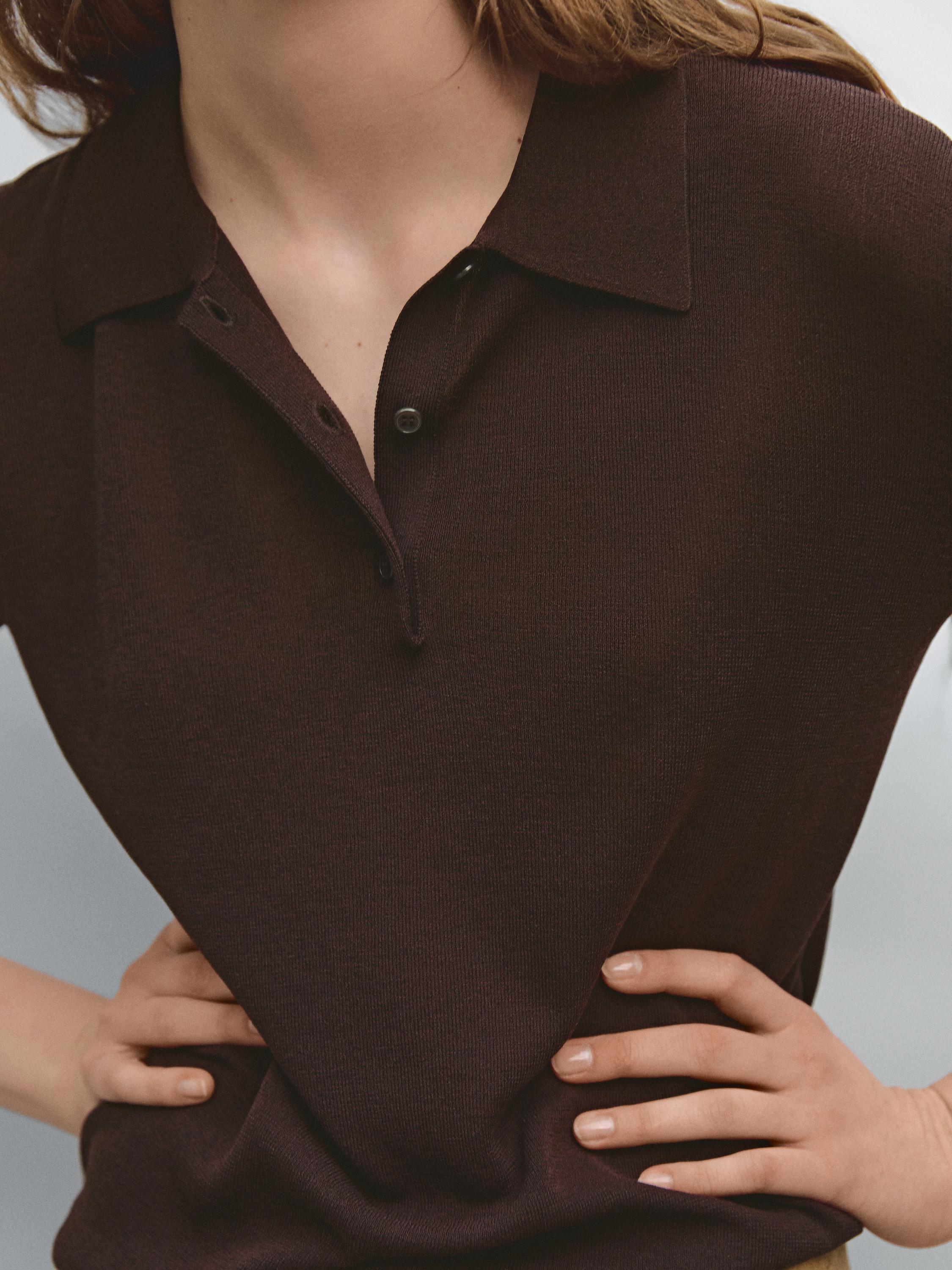 Cotton blend knit polo shirt - Chocolate | ZARA United States Cotton blend knit polo shirt - Chocolate | ZARA United States