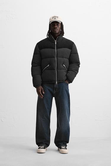 Zara CORDUROY TRIM QUILTED JACKET - Black - Image 0
