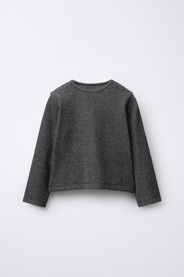 Zara SPARKLY RIBBED T-SHIRT - Black / Silver