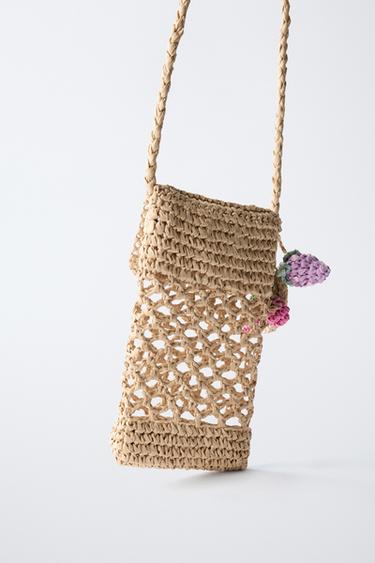 RAFFIA-EFFECT MOBILE PHONE POUCH WITH CHARM - Ecru White by Zara - Image 4