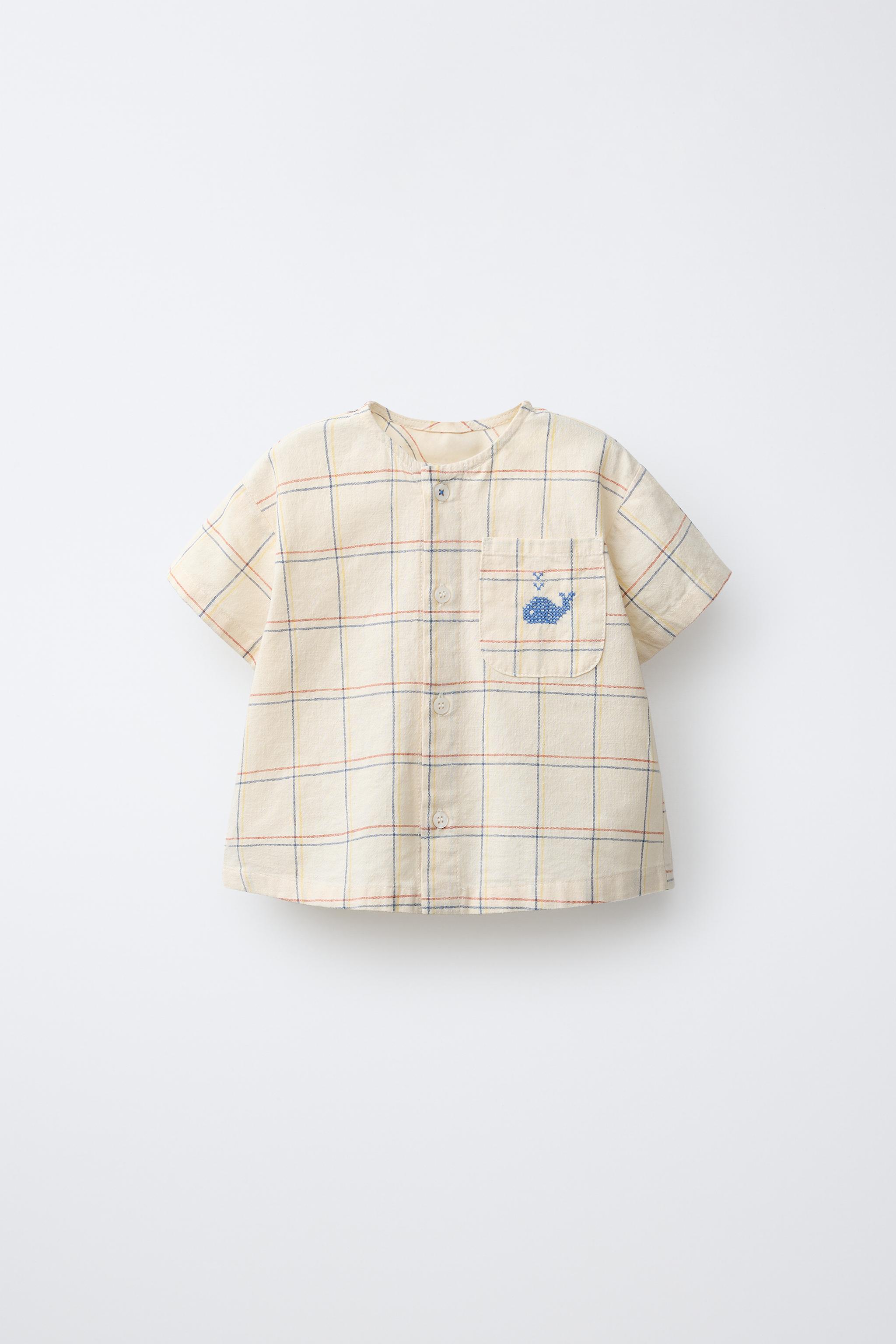 刺繍チェックシャツ - バター | ZARA Japan / 日本
