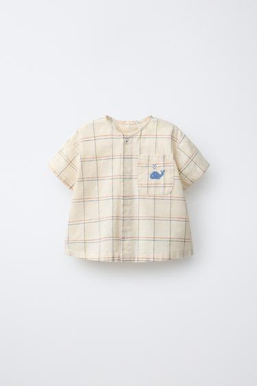 CAMISA CUADROS BORDADO - Mantequilla de Zara - Imagen 0