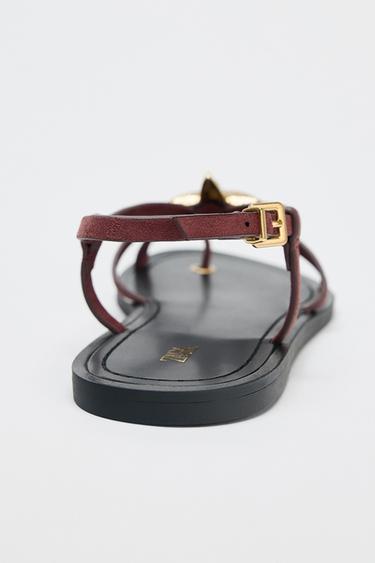 STRAPPY SANDALS WITH METAL DETAIL - Burgundy Red by Zara - Image 4