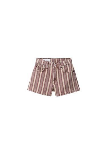 BERMUDA DENIM RAYAS - Burgundy de Zara