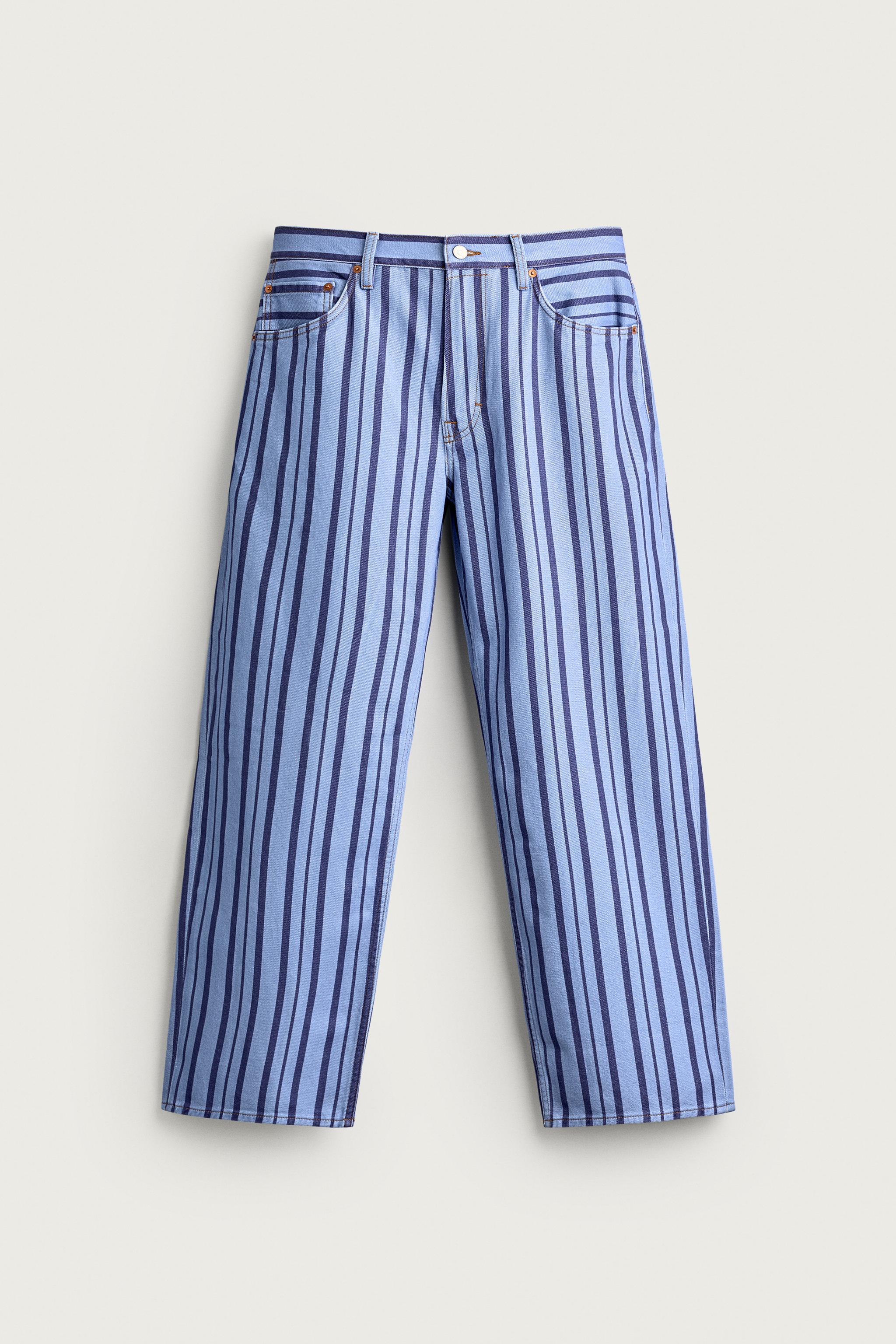 STRIPED STRAIGHT FIT PANTS — Blue