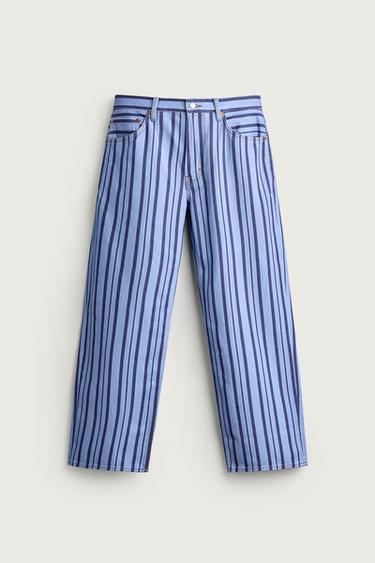 KALHOTY STRAIGHT FIT S PROUŽKY - Modrá od Zara