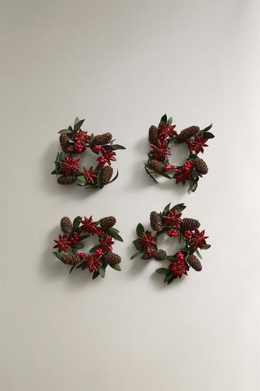 Zaras SET MED JULIGA SERVETTHÅLLARE MED TORKADE BLAD (SET OM 4) - Röd - Bild 0