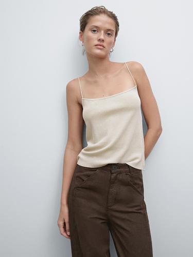 Zara Textured strappy top - Stone