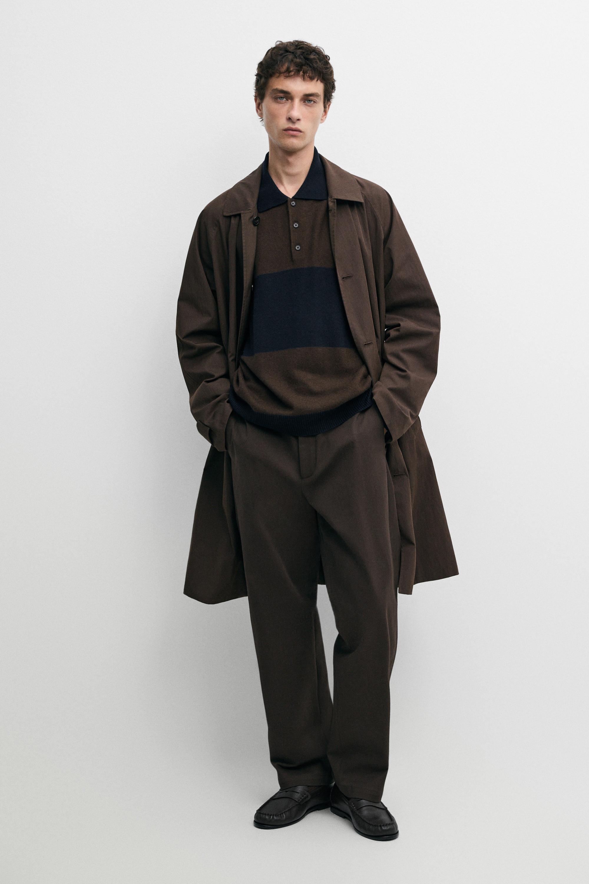 Cotton blend straight-leg pants — Brown