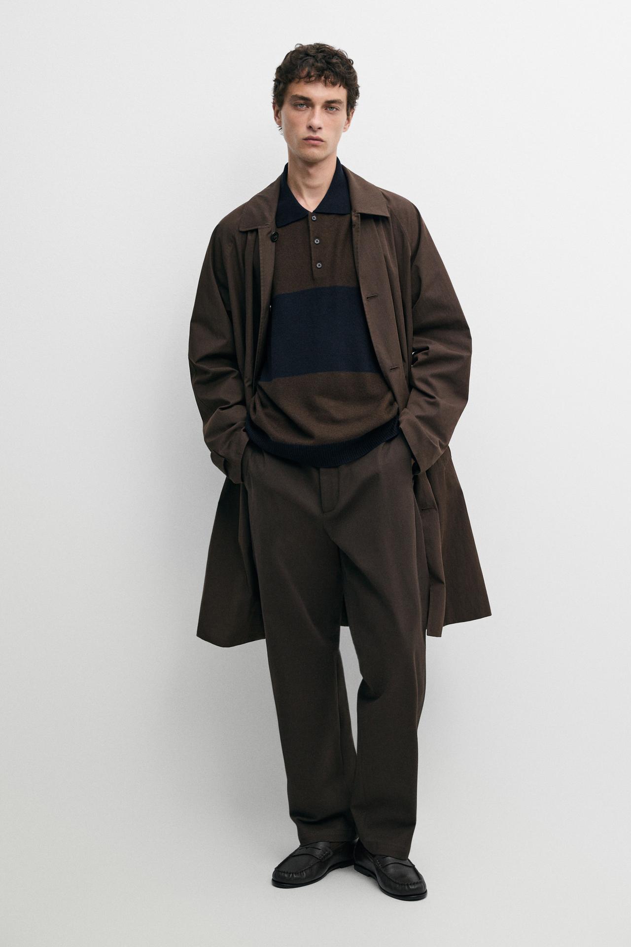 Cotton blend straight-leg pants — Brown
