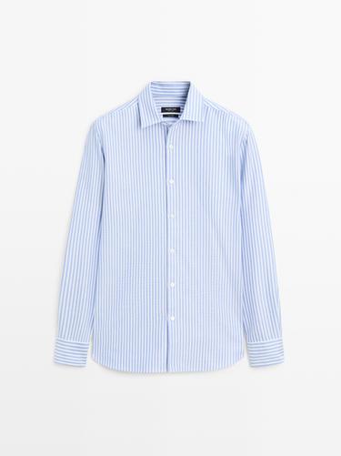 Chemise oxford à rayures regular fit - Bleu ciel de Zara