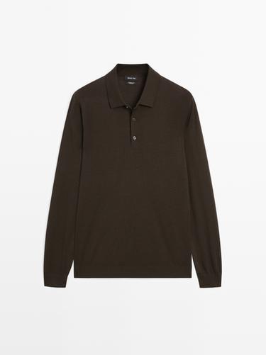Zara 100% merino wool knit polo jumper - Brown