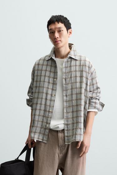 CAMISA ESTRUCTURA CUADROS - Verde de Zara