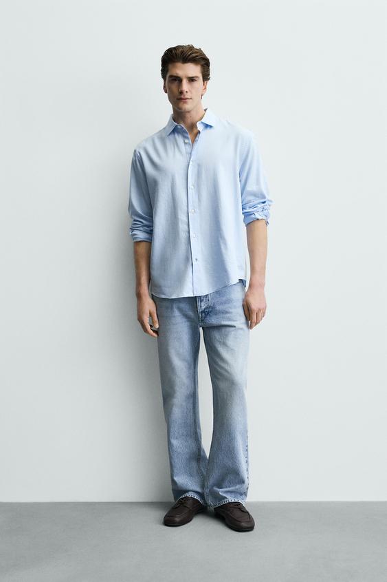 TWILL TEXTURED SHIRT - Sky blue by Zara - Image 0