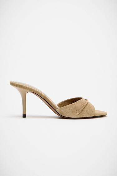 Zara LEATHER HEELED SANDALS - Sandy Brown
