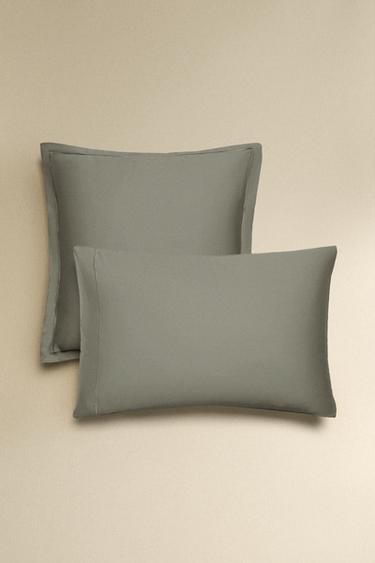 SATEEN PILLOWCASE WITH TRIM (300 THREAD COUNT) - Blue / Green by Zara