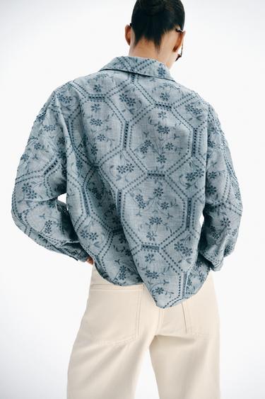 SHIRT WITH CUTWORK EMBROIDERY - Blue by Zara - Image 5
