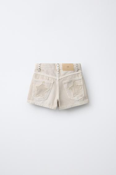 STUDDED STAR DENIM BERMUDA SHORTS - Ecru by Zara - Image 1