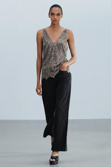 توب بترتر مدمج ZW COLLECTION - فضي داكن by Zara