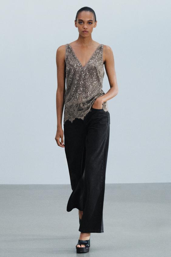 ZW COLLECTION COMBINED SEQUIN TOP - Dark silver by Zara - Image 0