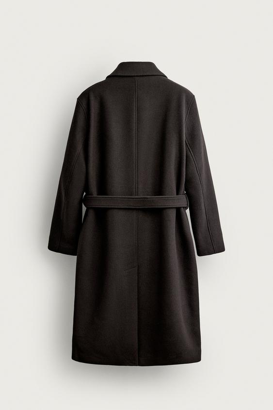MANTEAU À BOUTONNAGE CROISÉ AVEC LAINE ET CEINTURE - Marron de Zara - Image 7