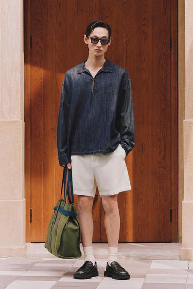 Zara 棉麻丹寧襯衫 - 中藍色