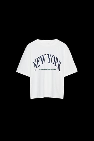 Zara TEXT COTTON T-SHIRT - Ecru - Image 0
