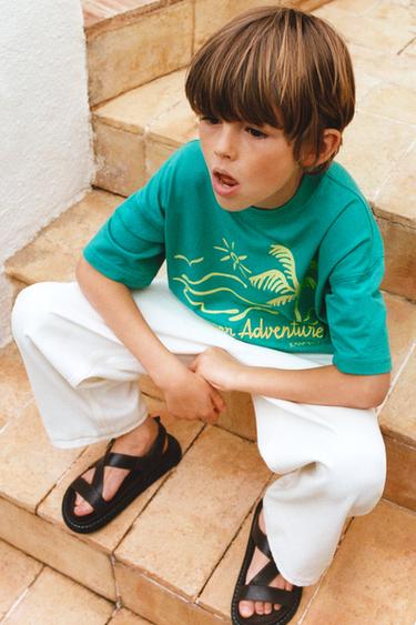 EMBROIDERED SLOGAN T-SHIRT - Green by Zara