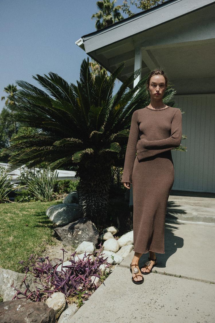 TEXTURED LONG DRESS Dark brown ZARA Canada - Main Image