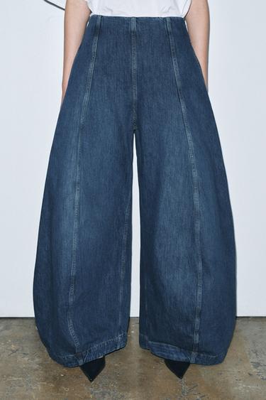 ZW COLLECTION バルーン ハイウエストデニムパンツブルーZaraのZW COLLECTION バルーン ハイウエストデニムパンツ - ブルー