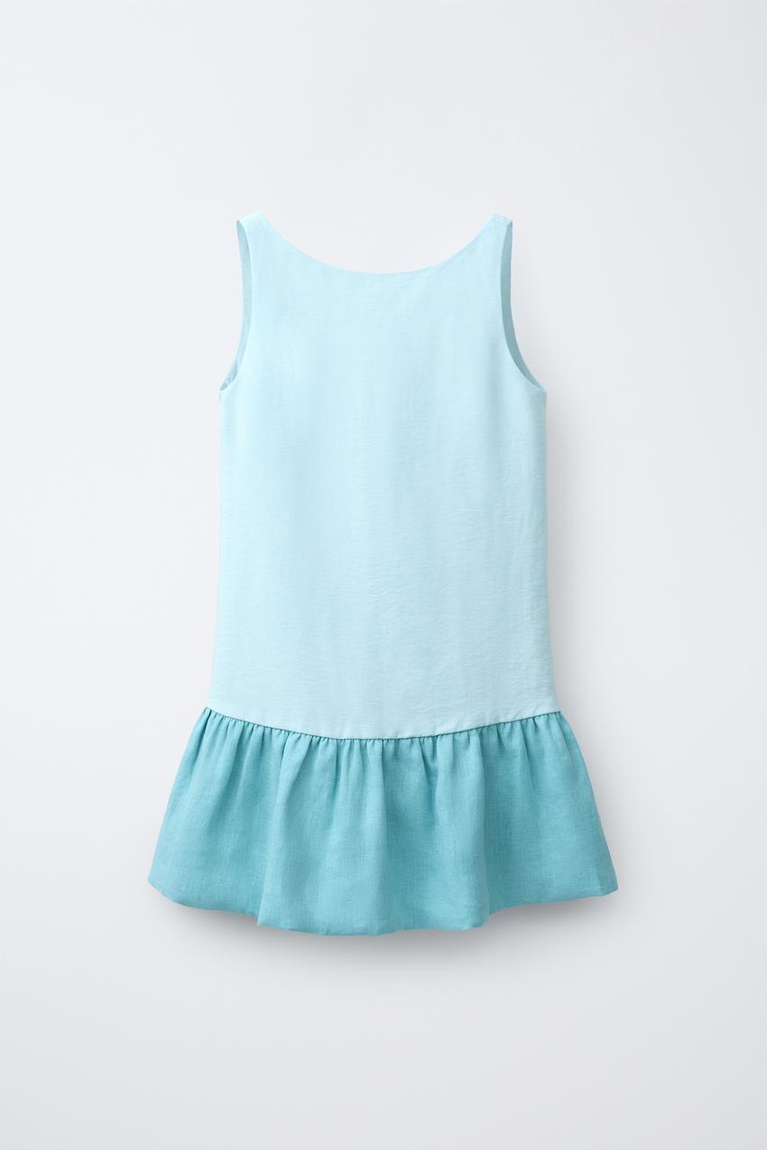 LINEN BLEND RUFFLED DRESS - Light blue | ZARA United States LINEN BLEND RUFFLED DRESS - Light blue | ZARA United States