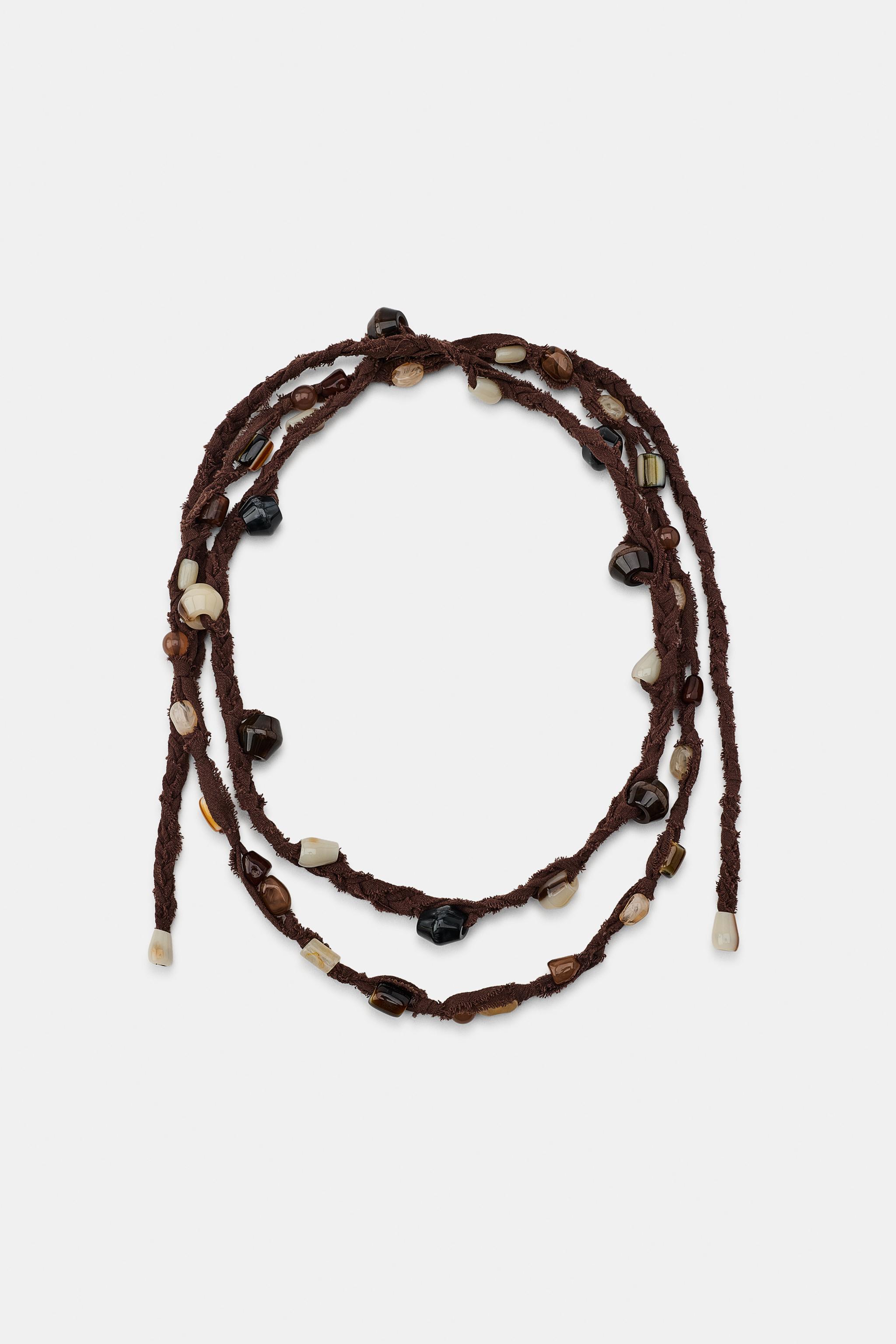 DOUBLE CORD BELT WITH RESIN PIECES — Brown