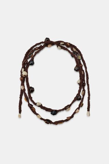 DOUBLE CORD BELT WITH RESIN PIECES - Brown by Zara