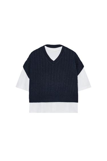 KOMBINIERTES T-SHIRT MIT STRICKTOP - Marineblau von Zara - Bild 0