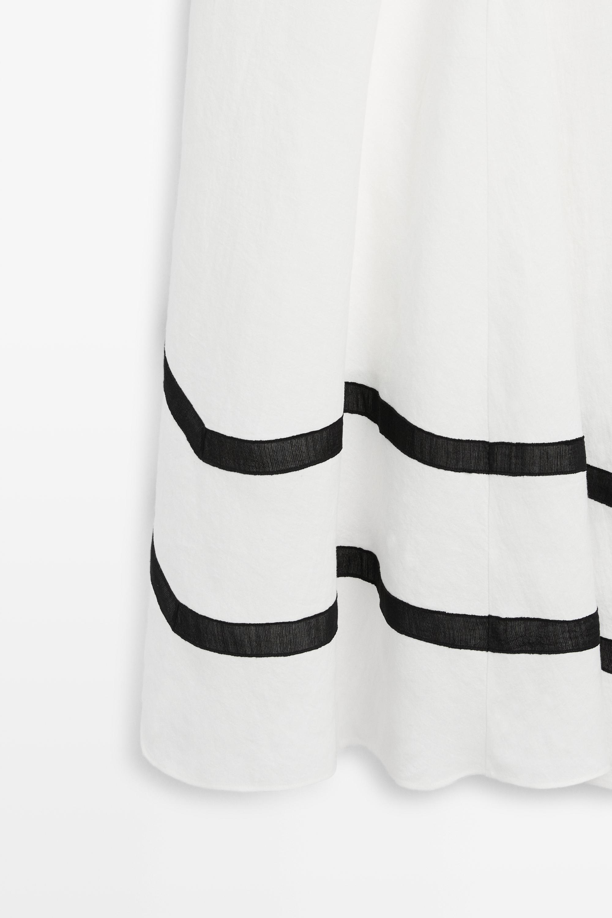 Linen blend midi dress with contrast stripe detail