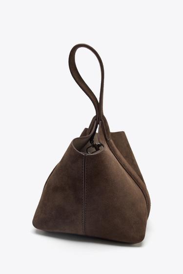 SUEDE MINI BUCKET BAG - Taupe Grey by Zara - Image 5