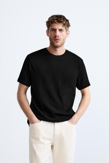CAMISETA PUNTO ALGODÓN - Negro de Zara