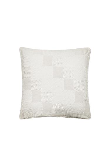 Zara PATCHWORK THROW PILLOW COVER - Ecru