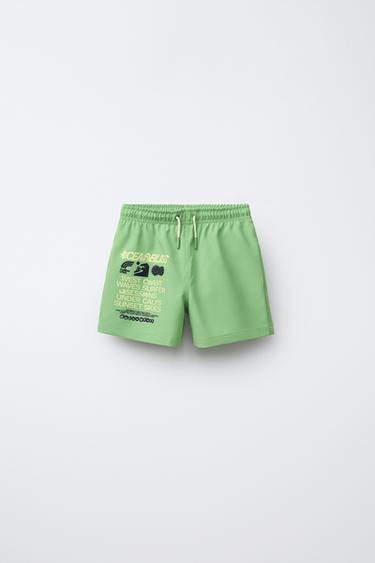 6-14 YEARS/ REGULAR TEXT SWIM SHORTS - Khaki by Zara