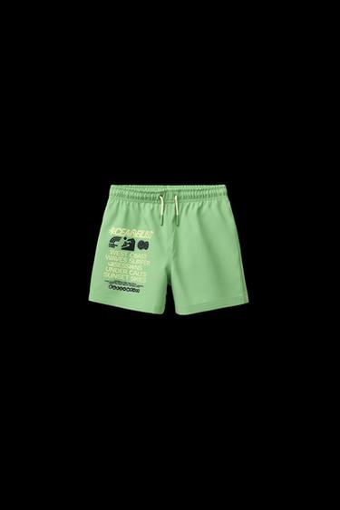 6-14 YEARS/ REGULAR TEXT SWIM SHORTS - Khaki by Zara - Image 0
