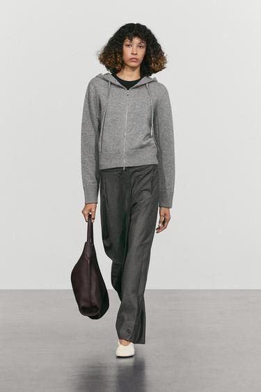 Wool blend hooded knit cardigan — Mid-gray 1